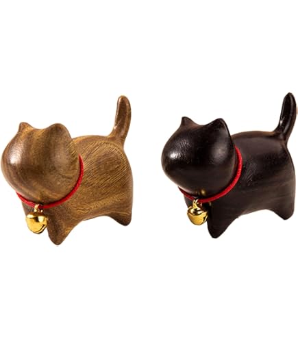 Amazon.co.jp: 【神話広場】 猫 ネコ 置物 オブジェ 檀木 木製 縁起物